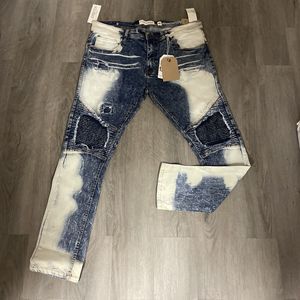 EVOLUTION MENS STRETCH DENIM SLIM FIT BLUE BLEACHED JEANS SIZE 38 NEW